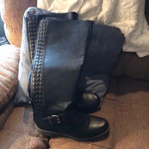 Black faux leather boots